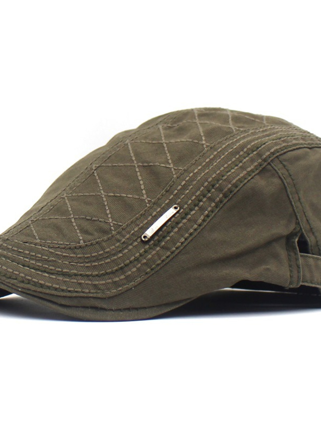  Men's Hat Beret Hat Flat Cap Color Block Black