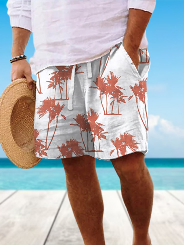 Short D'été Pour Homme En Polyester - Lot De 2, Imprimé Cocotier - Maille Intérieure Respirante - Pour Plage, Sport, Vacances - Taille M, Rouge Et Autres Couleurs