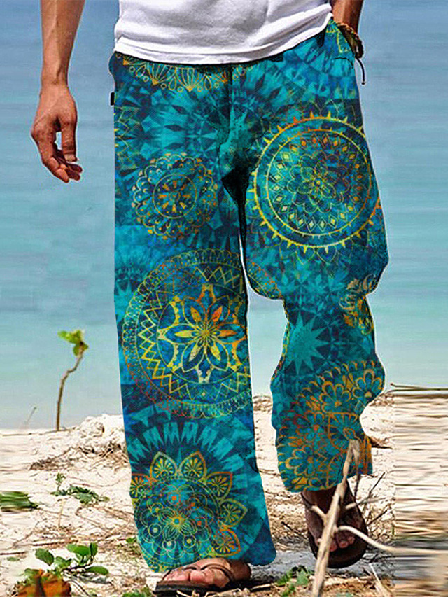  Męskie Spodnie Letnie spodnie Spodnie plażowe Ściągana na sznurek Elastyczny pas Druk 3D Wzory graficzne Kwiat Komfort Codzienny Święto Moda miejska Hawajskie Rumiany róż Niebieski