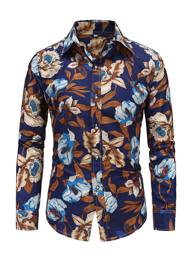  男性用 シャツ グラフィック レギュラーカラー アーミーグリーン ネイビーブルー パープル カジュアル 日常 長袖 衣類 シンプル