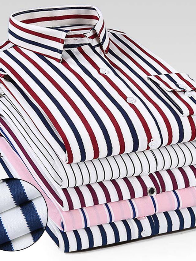  Men's Shirt Striped Long Sleeve Tops Business Basic Blue White Black