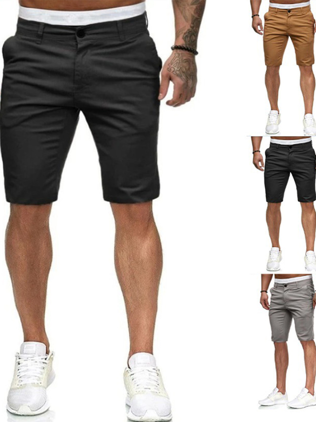  Voor heren Korte broek Chino Short korte broek Zak Geometrie Comfort Ademend Buiten Dagelijks Uitgaan 100% katoen Modieus Streetwear Zwart Khaki