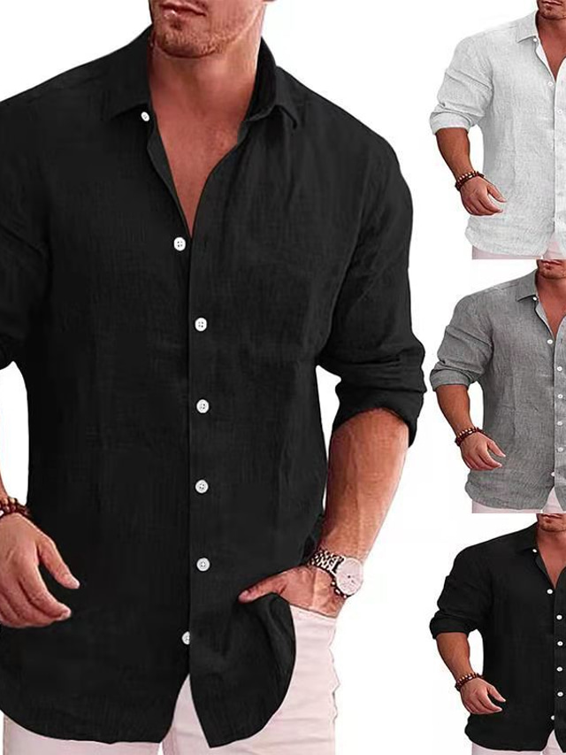  cămașă pentru bărbați culoare solidă turndown street casual cu mânecă lungă cu nasturi topuri casual modă confortabile alb negru gri cămăși de vară
