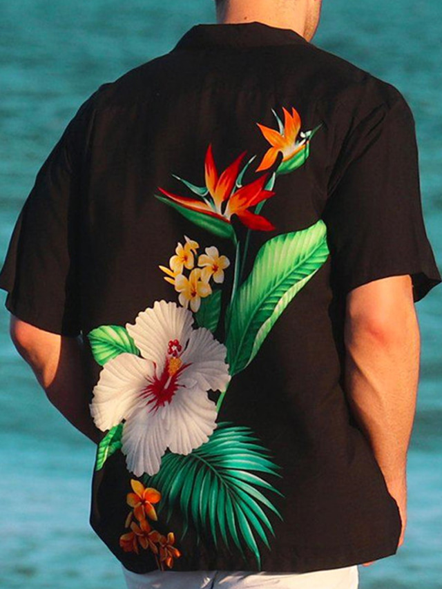  Men's Shirt Summer Hawaiian Shirt Floral Graphic Prints Cuban Collar Black Light Green Black / Brown Red Green Casual Hawaiian Short Sleeve Print Button-Down Clothing Apparel Sports Fashion