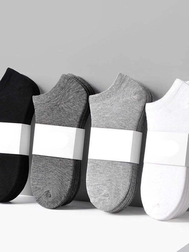  5 párů černobílých šedých ponožek pánské ponožky léto podzim a zima čtyři roční období jednobarevné pánské krátké trubkové ponožky neviditelné nízké ponožky pohlcující pot