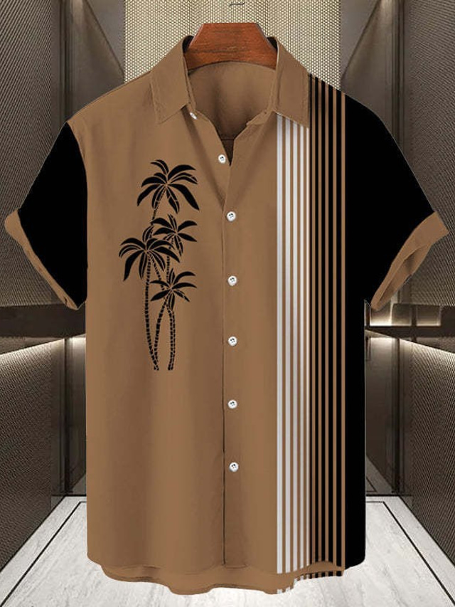  Men's Shirt Summer Hawaiian Shirt Coconut Tree Striped Graphic Prints Turndown Blue Orange Brown Green Khaki Outdoor Street Short Sleeves Print Clothing Apparel Fashion Streetwear Designer Soft