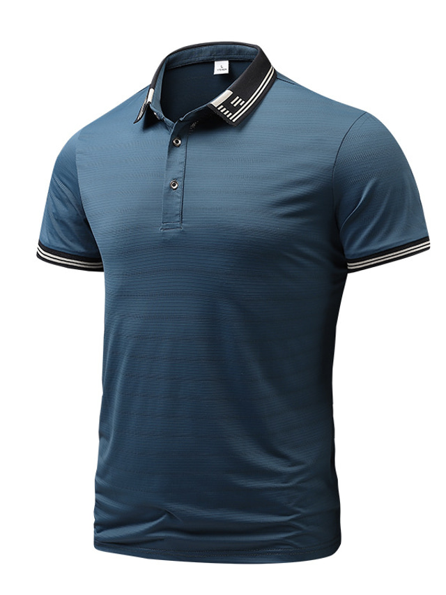  Men's Polo Polo Shirt Outdoor Daily Lapel Short Sleeves Stylish Basic Plain Button Front Summer Spring Black Blue Green Polo
