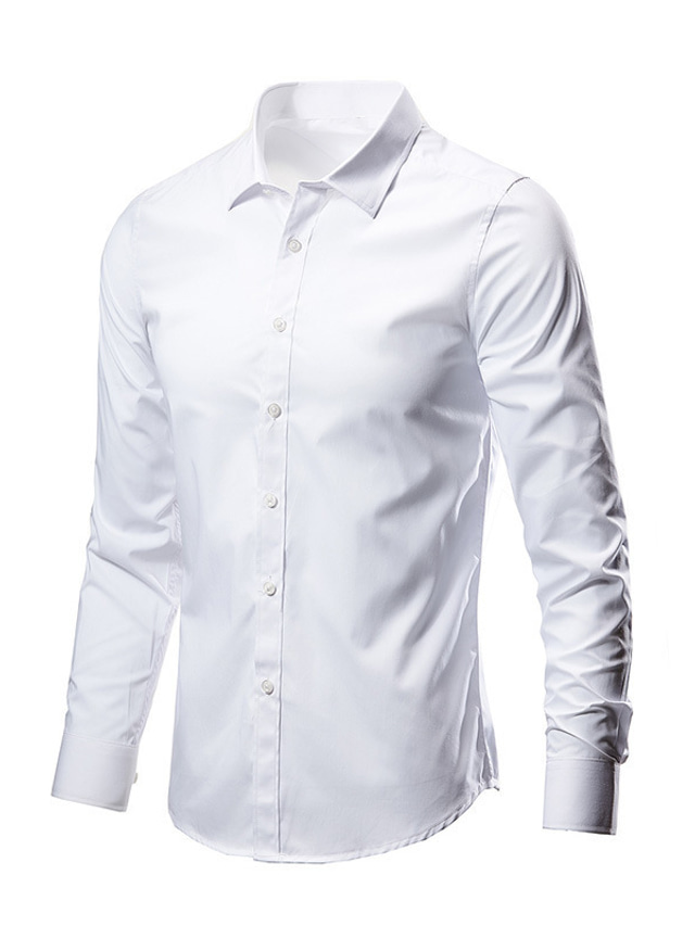  Camisa masculina gola de cor sólida trabalho diário blusas de manga longa negócios branco preto rosa/outono/primavera/camisas de vestido