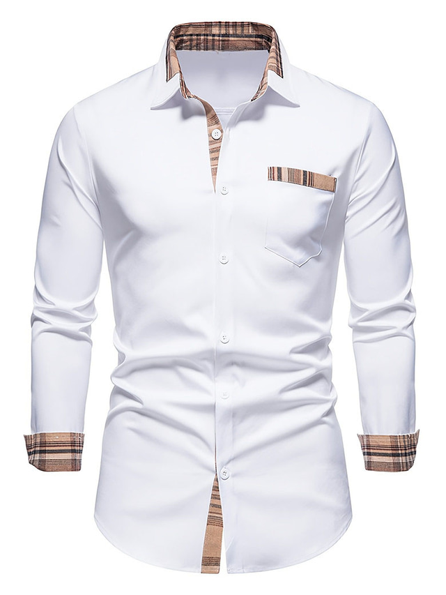  Men's Button Up Shirt Casual Shirt Black White Navy Blue Long Sleeve Plain Lapel Spring & Summer Wedding Daily Clothing Apparel Front Pocket