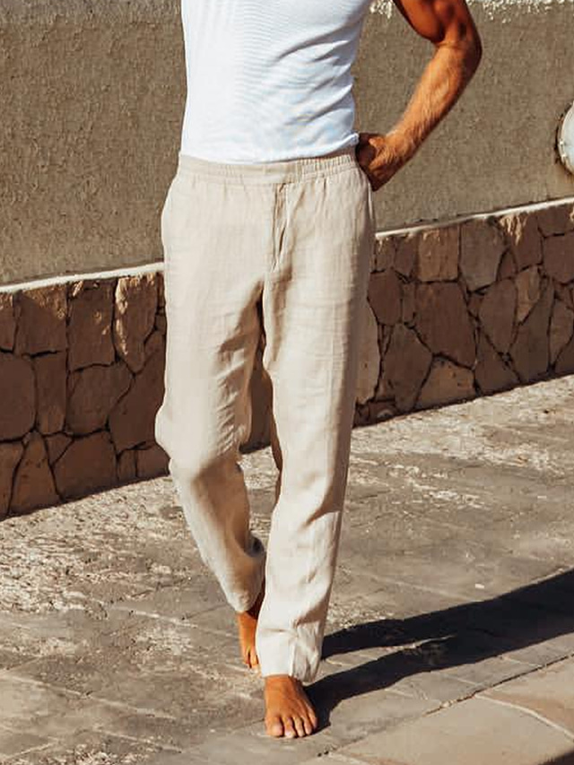 Men's Linen Pants Trousers Summer Pants Beach Pants Elastic Waist ...