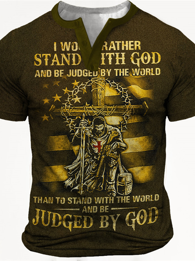  Men's Henley Shirt Graphic Faith National Flag Henley Clothing Apparel 3D Print Outdoor Daily Short Sleeve Button-Down Print Fashion Designer Comfortable