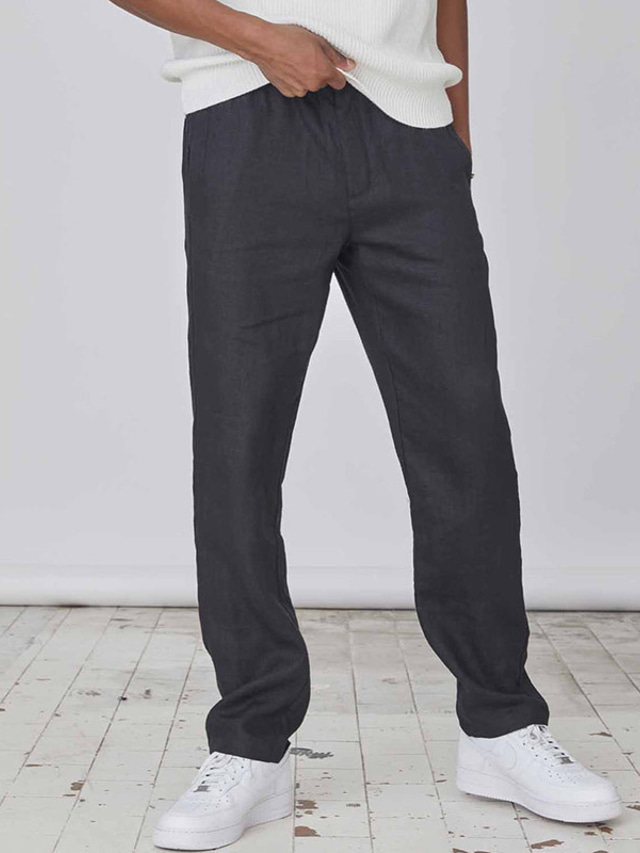  Per uomo Pantaloni di lino Pantaloni Pantaloni estivi Tasche Liscio Comfort Traspirante Esterno Giornaliero Per uscire Misto cotone e lino Di tendenza Informale Nero Bianco