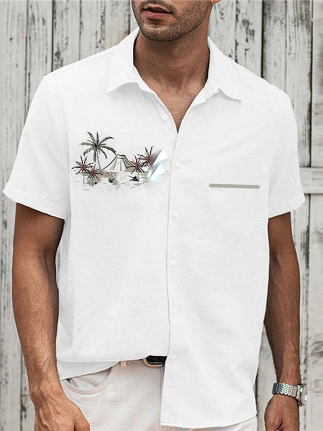  Муж. Рубашка Гавайская рубашка Кокосовая пальма Графические принты Отложной Белый Зеленый Серый на открытом воздухе Для улицы Короткие рукава С принтом Одежда