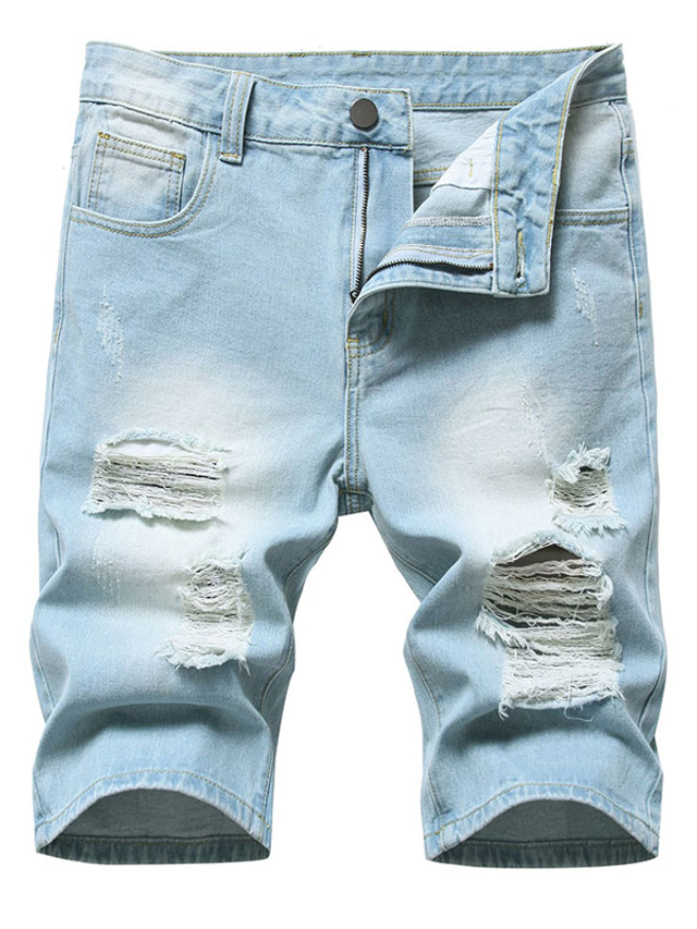 Per uomo Jeans Pantaloncini di jeans Tasche Strappato Liscio Comfort Traspirante Giornaliero Per uscire Di tendenza Informale Nero Blu