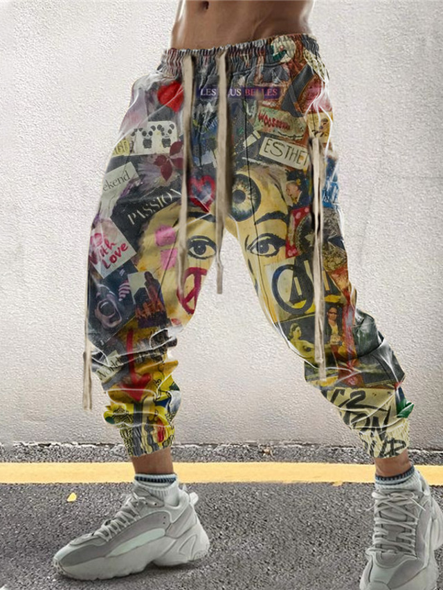  Men's Sweatpants Joggers Trousers Drawstring Elastic Waist 3D Print Abstract Graphic Prints Comfort Sports Outdoor Casual Daily Cotton Blend Streetwear Designer Yellow Micro-elastic