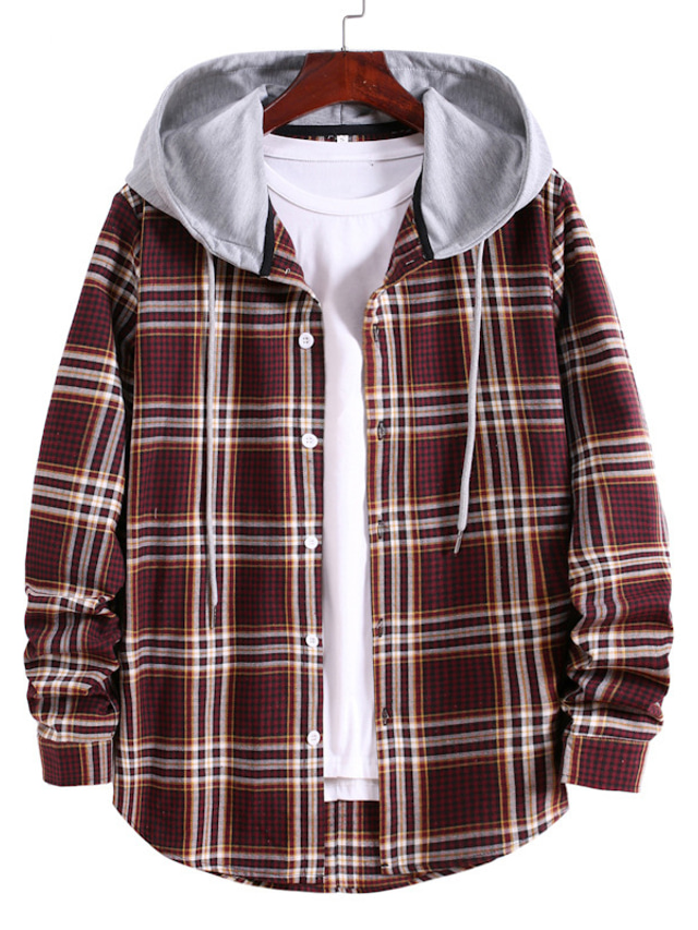  Men's Shirt Overshirt White Red Purple Long Sleeve Plaid Lapel Spring &  Fall Outdoor Daily Clothing Apparel Print