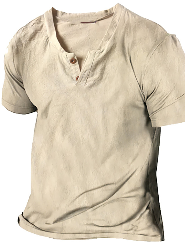  Men's Linen Shirt Casual Shirt Summer Shirt Beach Shirt T shirt Tee Plain V Neck Casual Daily Short Sleeve Clothing Apparel Fashion Comfortable
