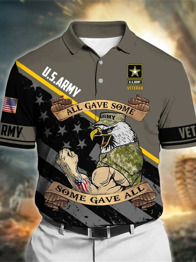  Men's Button Up Polos Lapel Polo Polo Shirt Golf Shirt Letter Graphic Prints American Flag Veterans Turndown White Yellow Army Green Red Royal Blue Outdoor Street Short Sleeves Print Clothing Apparel