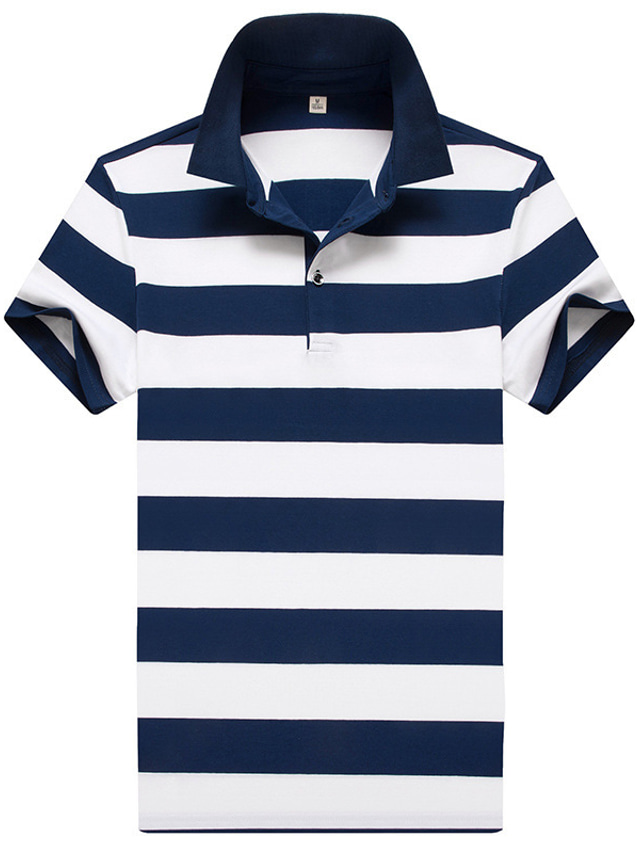  Men's Polo Shirt Golf Shirt Outdoor Casual Polo Collar Short Sleeve Fashion Streetwear Striped Button Front Summer Spring Regular Fit Black Royal Blue Orange Green Polo Shirt