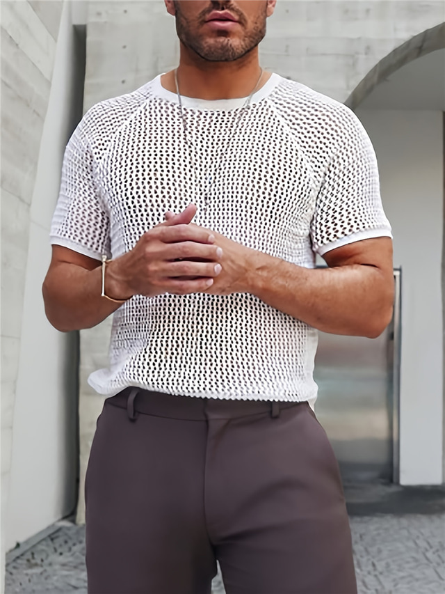  Homme T shirt Tee T-shirt Plein Col Ras du Cou Plein Air Vacances Manches courtes Tricoté Vêtement Tenue Mode Design basique