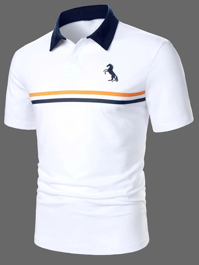  Men's Polo Shirt Golf Shirt Casual Holiday Lapel Classic Short Sleeve Fashion Basic Color Block Button Summer Regular Fit White Pink Dark Navy Blue Polo Shirt