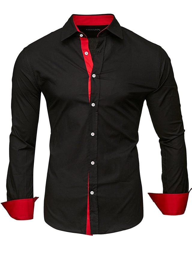  Men's Dress Shirt Button Up Shirt Collared Shirt Black White Red Navy Blue Long Sleeve Plain Collar Summer Spring Wedding Valentine's Day Clothing Apparel Patchwork