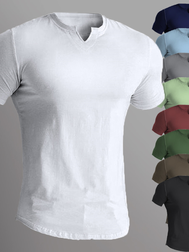  Homme T shirt Tee Plein Col V Plein Air Vacances Manches courtes Vêtement Tenue Design basique Moderne contemporain