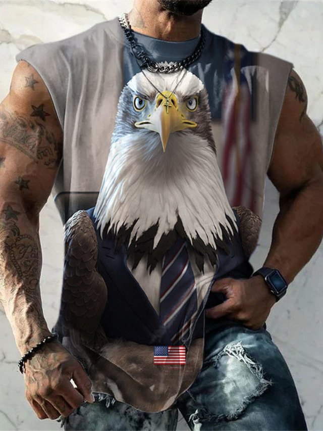  Men's Vest Top Sleeveless T Shirt for Men Graphic Animal Funny National Flag Crew Neck Clothing Apparel 3D Print Daily Sports Sleeveless Print Fashion Designer Muscle