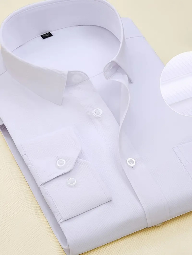  Homens Saia Camisa não-ferro Branco Azul Claro Manga Longa Tecido Decote Quadrado Primavera & Outono Casamento Ao ar livre Roupa Botão para baixo