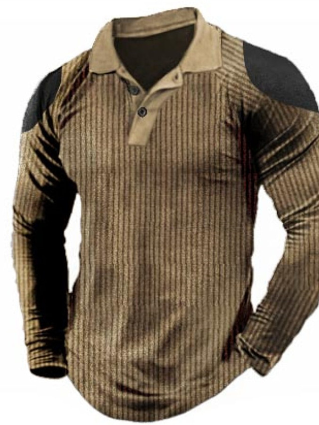  Men's Polo Shirt Golf Shirt Casual Holiday Lapel Classic Long Sleeve Fashion Basic Plain Button Summer Regular Fit Navy Burgundy Brown Green Gray Polo Shirt
