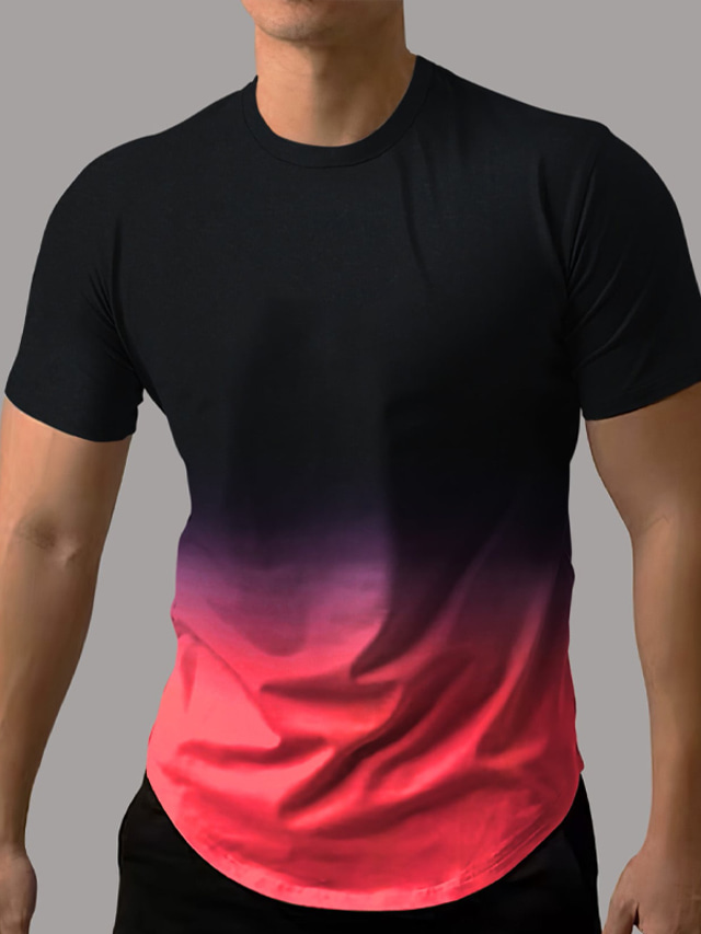  Homens Camiseta Gradiente Crewneck Férias Para Noite Manga Curta Roupa Moda Básico Casual