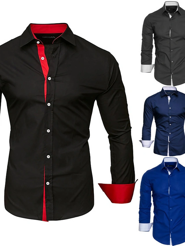 Men's Dress Shirt Button Up Shirt Collared Shirt Black White Red Long ...