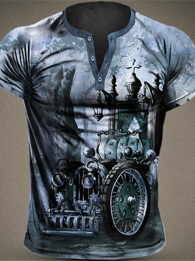  Men's Henley Shirt Graphic Car Henley Clothing Apparel 3D Print Outdoor Daily Short Sleeve Button-Down Print Fashion Designer Comfortable