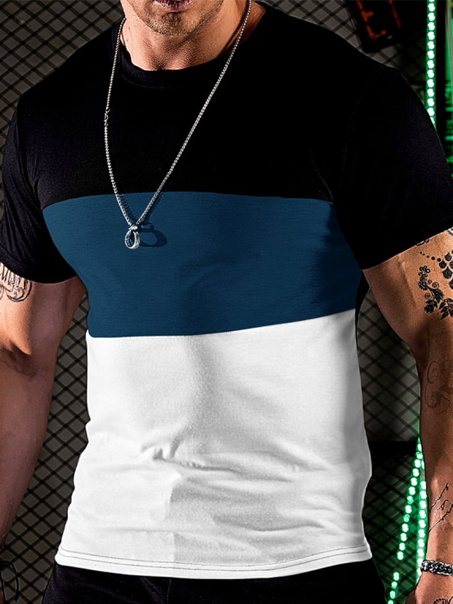  Per uomo maglietta Color Block Girocollo Da mare Per uscire Maniche corte Abbigliamento Di tendenza Essenziale Informale