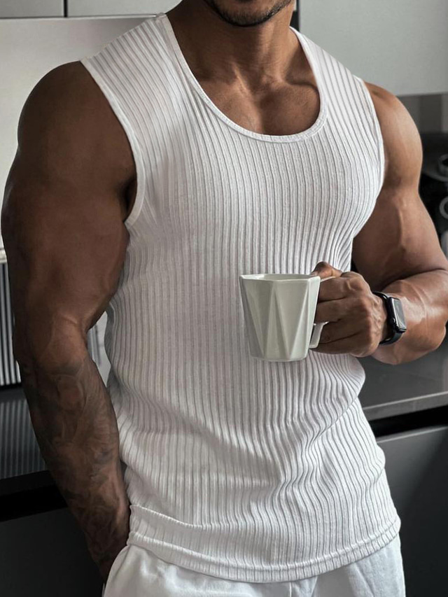  Men's Tank Top Undershirt Sleeveless Shirt Ribbed Knit tee Wife beater Shirt Plain Pit Strip Crew Neck Outdoor Going out Sleeveless Clothing Apparel Fashion Designer Muscle