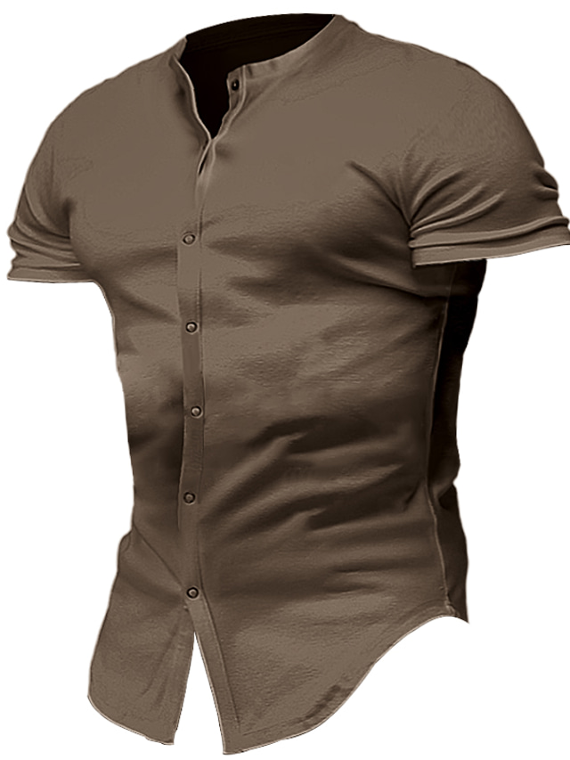 Men's Shirt Button Up Shirt Summer Shirt Casual Shirt Black White Pink Blue Brown Short Sleeve Plain Band Collar Daily Vacation Clothing Apparel Fashion Designer Casual Comfortable