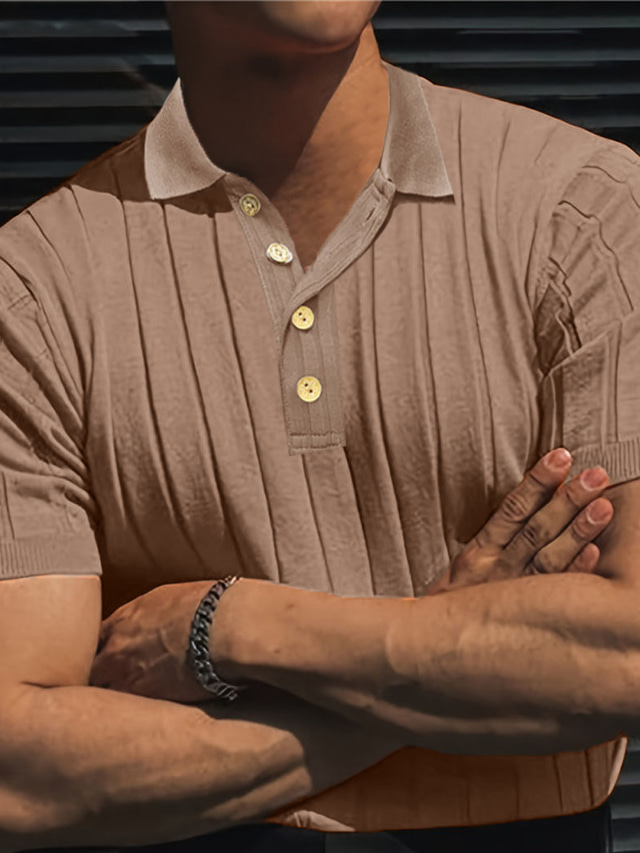  Hombre Henley Shirt Camiseta superior Plano Tira de pozo Henley Calle Vacaciones Mangas cortas Botón Ropa Moda Design Básico