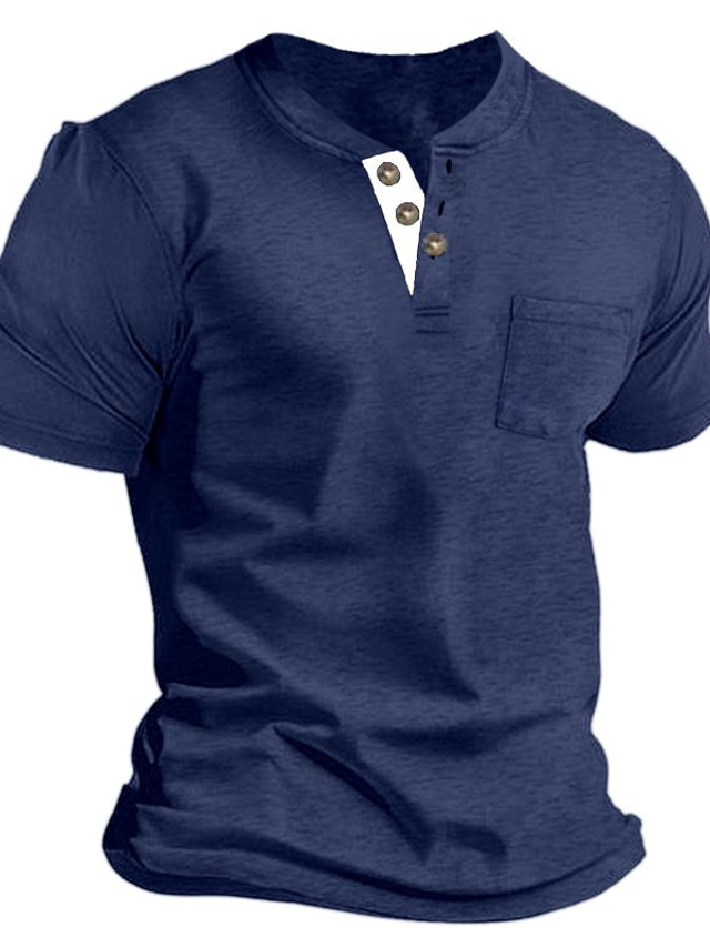  Hombre Camiseta Henley Shirt Camiseta superior Plano Henley Calle Vacaciones Mangas cortas Ropa Moda Design Básico