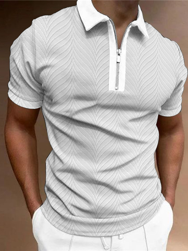  Men's Zip Polo Polo Shirt Golf Shirt Graphic Prints Geometry Turndown Khaki Gray Outdoor Street Short Sleeves Zipper Print Clothing Apparel Fashion Designer Casual Breathable