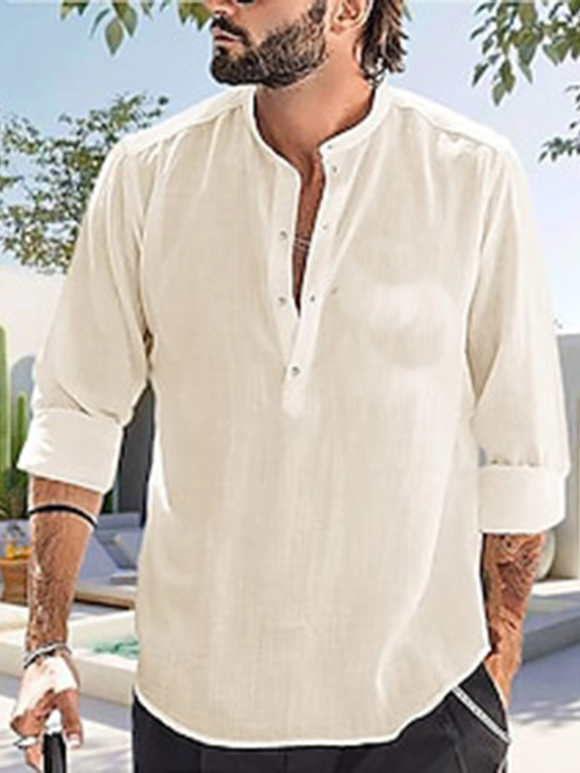  Ανδρικά λινό πουκάμισο Καλοκαιρινό πουκάμισο Πουκάμισο παραλίας Λευκό Ανθισμένο Ροζ Θαλασσί Μακρυμάνικο Δέντρο καρύδας Γιακάς Ανοιξη καλοκαίρι Χαβανέζα Παραλία Ρούχα Στάμπα