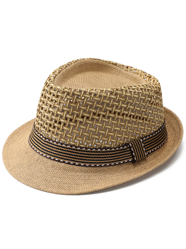  Men's Straw Hat Sun Hat Soaker Hat Safari Hat Gambler Hat Black White Licorice Mesh Stylish Casual Outdoor clothing Holiday Going out Plain Sunscreen