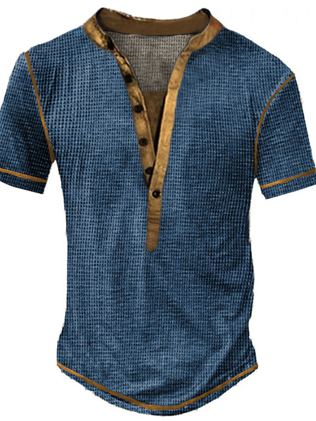  Pánské Tričko Waffle Henley košile Jednobarevné Tričkový Ležérní Denní Bez rukávů Tisk Oblečení Chladný Na běžné nošení
