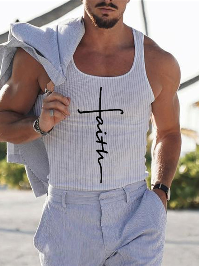  Men's Tank Top Vest Top Sleeveless T Shirt for Men Graphic Faith Crew Neck Clothing Apparel 3D Print Daily Sports Sleeveless Print Designer Muscle Wife Beater T Shirt