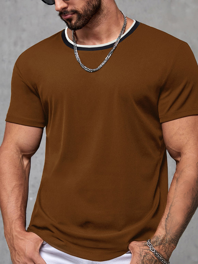  Homme T shirt Tee Bloc de couleur Ras du cou Vacances Sortie Manches courtes Imprimer Vêtement Tenue Mode basique Décontractées