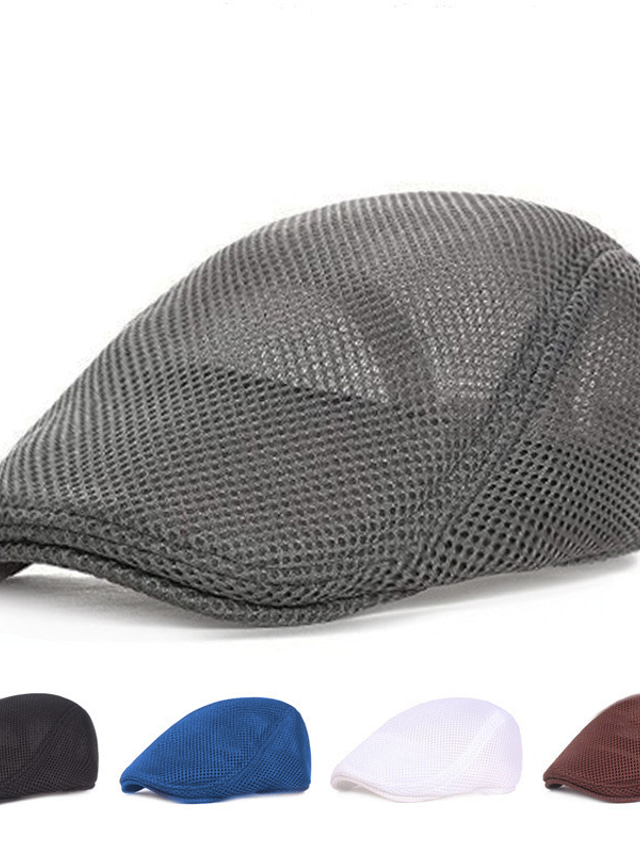  Men's Flat Cap Black White Cotton Mesh Streetwear Stylish 1920s Fashion Outdoor Daily Going out Plain Breathability