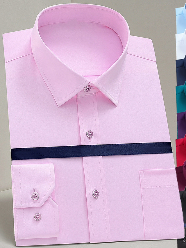  Men's Dress Shirt Light Pink Black White Long Sleeve Plain Turndown Spring &  Fall Office / Career Business Clothing Apparel