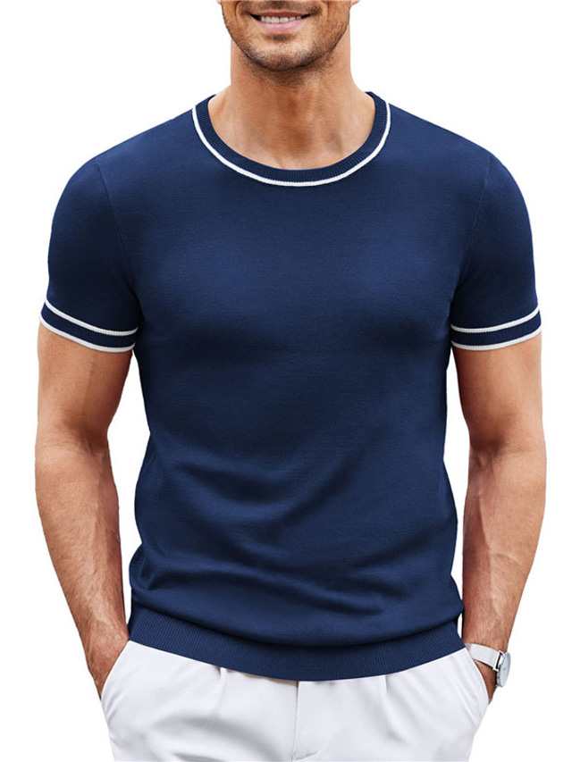  Hombre Camiseta Camiseta superior Plano Cuello Barco Calle Vacaciones Mangas cortas Ropa Moda Design Básico