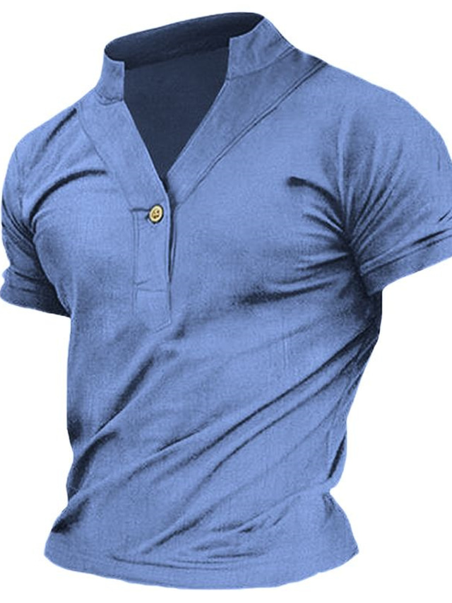  Men's T shirt Tee Henley Shirt Tee Top Plain Henley Street Vacation Short Sleeves Clothing Apparel Fashion Designer Basic