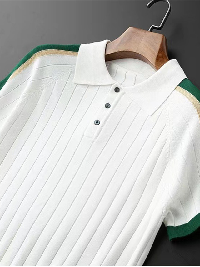  Men's Golf Shirt Knit Polo Business Casual Lapel Short Sleeve Fashion Modern Color Block Button Summer Black White Red Golf Shirt