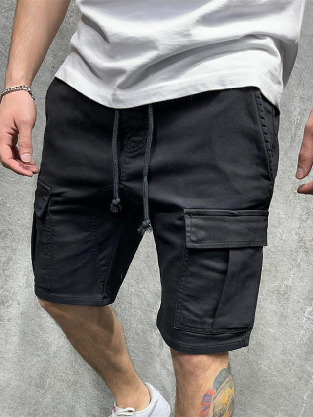  Men's Cargo Trousers Cargo Shorts Drawstring Elastic Waist 6 Pocket Plain Comfort Wearable Casual Daily Holiday 100% Cotton Sports Fashion Black Yellow